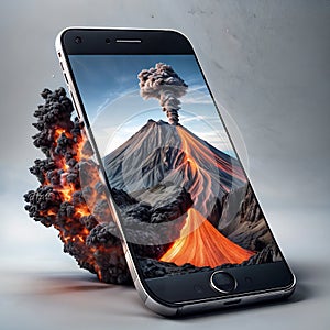 Smart background on which a volcano erupts, lava goes beyond the volcano