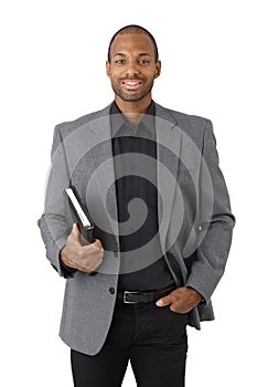 Smart black businessman with organizer