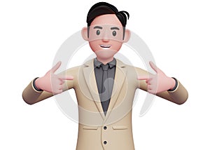 3D illustration of man in brown suit pointing self photo