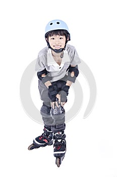 Smart boy playing rollerblades