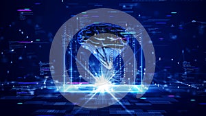 Smart brain concept or artificial intelligence(AI). abstract processing chip computer system big data analysis.