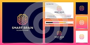 Smart brain with line art style. logo design template can used symbol for tech, smart, education, psychology logo design and