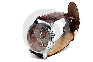 Smart brown digital wristwatch isolated on a white background..