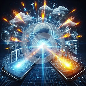 Smart Burst Data Transfer Visual of data packets rapidly transfe