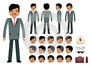 Smart businessman character creation set.