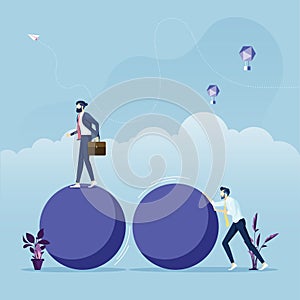 Smart businessman walking on the ball-Business innovation concept