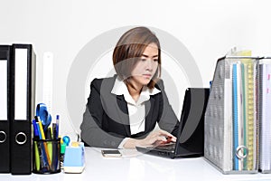The smart businesswoman Asian working in office on the table