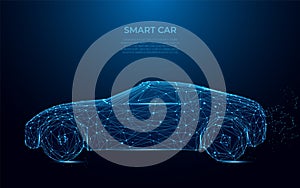 Smart Car. Abstract image of a smart car in the form of a starry sky or space. Speed, drive, fast race auto style, power concept