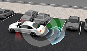 Smart car, Automatically parks in the Parking lot with Parking Assist System, 3D rendering photo