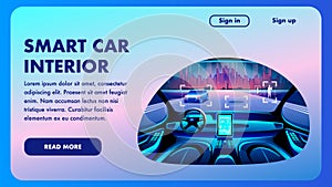 Smart Car Interior. Future Vector Design Banner.