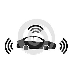 Smart car with navigation system, gps technology. Driverless vehicle isolated on background. Vector flat design