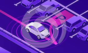 Smart car parking banner, isometric style