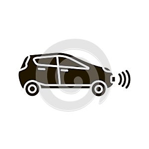 Smart car in side view glyph icon