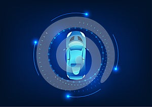 Smart car technology background Innovative future cars that are connected to technology. The car inside the technology circle