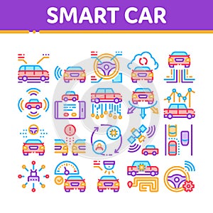 Smart Car Technology Collection Icons Set Vector