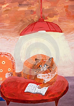 Smart cat reading books