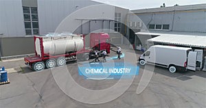 Smart chemical industry. A tanker truck on the territory of the chemical plant. Smart chemical production.