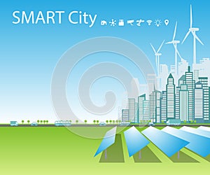 Smart cities consume alternative natural energy sources, background, place for text