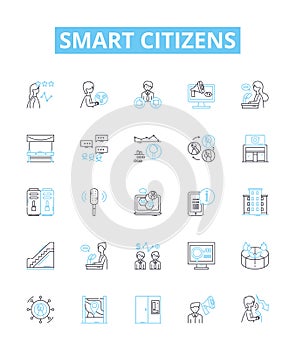 Smart citizens vector line icons set. Smart, Citizens, Intelligent, Knowledgeable, Literate, Skilled, Educated photo