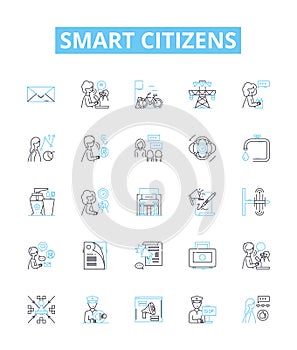 Smart citizens vector line icons set. Smart, Citizens, Intelligent, Knowledgeable, Literate, Skilled, Educated