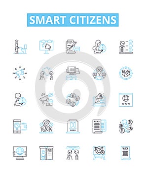 Smart citizens vector line icons set. Smart, Citizens, Intelligent, Knowledgeable, Literate, Skilled, Educated