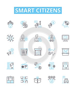 Smart citizens vector line icons set. Smart, Citizens, Intelligent, Knowledgeable, Literate, Skilled, Educated photo