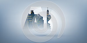 Smart City, Automated Digital Control, Deep Learning, Artificial Intelligence and Future Technology Concept Design with Cityscape