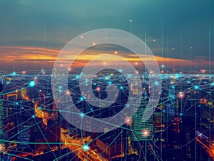 Smart city big data connection technology in big city, big data connection technology concept