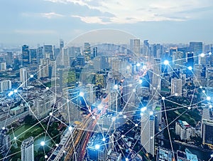 Smart city big data connection technology in big city, big data connection technology concept