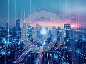 Smart city big data connection technology in big city, big data connection technology concept