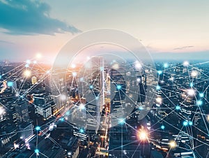 Smart city big data connection technology in big city, big data connection technology concept