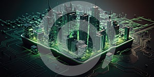 smart city on circuit board background futuristic cybe illustration design art