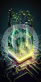 smart city on circuit board background futuristic cybe illustration design art