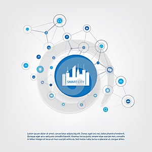 Smart City, Cloud Computing Design Concept with Icons - Digital Network Connections, Technology Background