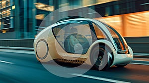 Smart city commute: autonomous car chauffeurs passenger, high technology