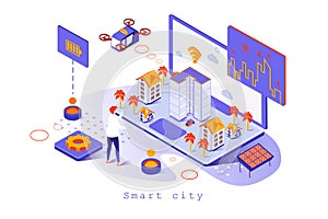 Smart city concept in 3d isometric design. Futuristic cityscape
