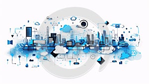 Smart city concept with buildings, skyscrapers and business icons. Vector illustration