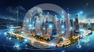 Smart city concept with digitally connected infrastructure
