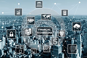 The smart city concept with fintech financial technology concept photo