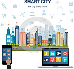 Smart city concept and internet of things photo