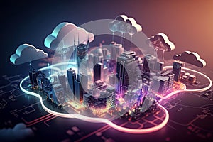 Smart city concept. Telecomunication, internet, mobile, cloud computing background - Generative AI