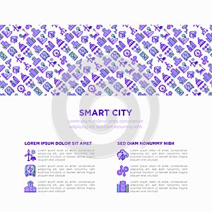 Smart city concept with  thin line icons: green energy, intelligent urbanism, efficient mobility, zero emission, electric