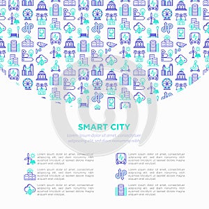 Smart city concept with  thin line icons: green energy, intelligent urbanism, efficient mobility, zero emission, electric