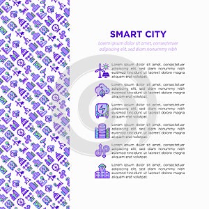 Smart city concept with  thin line icons: green energy, intelligent urbanism, efficient mobility, zero emission, electric