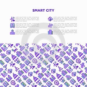 Smart city concept with  thin line icons: green energy, intelligent urbanism, efficient mobility, zero emission, electric