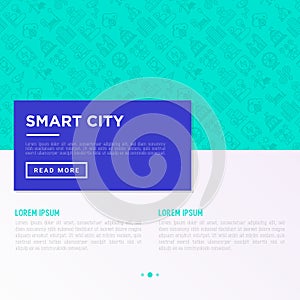 Smart city concept with  thin line icons: green energy, intelligent urbanism, efficient mobility, zero emission, electric