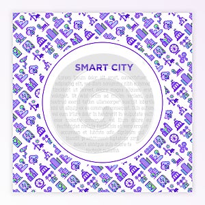 Smart city concept with thin line icons: green energy, intelligent urbanism, efficient mobility, zero emission, electric transport