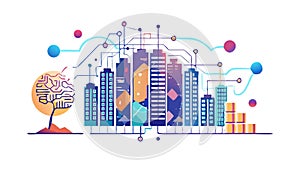 A smart city with data analytics and network graphs vector design Generative AI