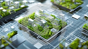 Smart City Designs Displayed on Interactive Screens with Greenery