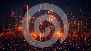 Smart city digital security network at night